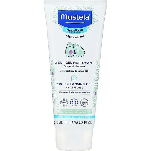 Очищуючий гель-шампунь для шкіри голови та тіла Mustela Bebe 2 in 1 Hair and Body Wash 200 мл