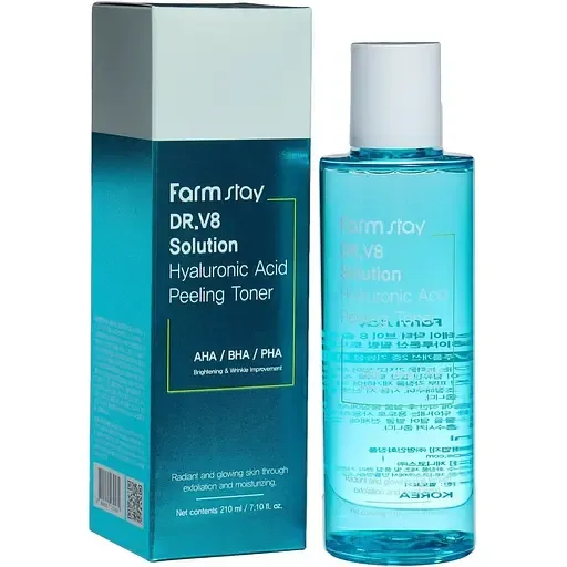 Уцінка. Тонер для обличчя FarmStay DR.V8 Solution Hyaluronic Acid Peeling Toner 210 мл термін придатності до 27.6.2026