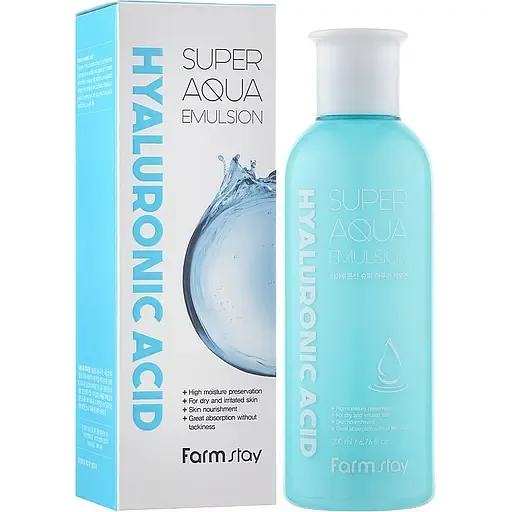 Уцінка. Емульсія для обличчя FarmStay Hyaluronic Acid Super Aqua Emulsion 200 мл термін придатності до 26.06.26