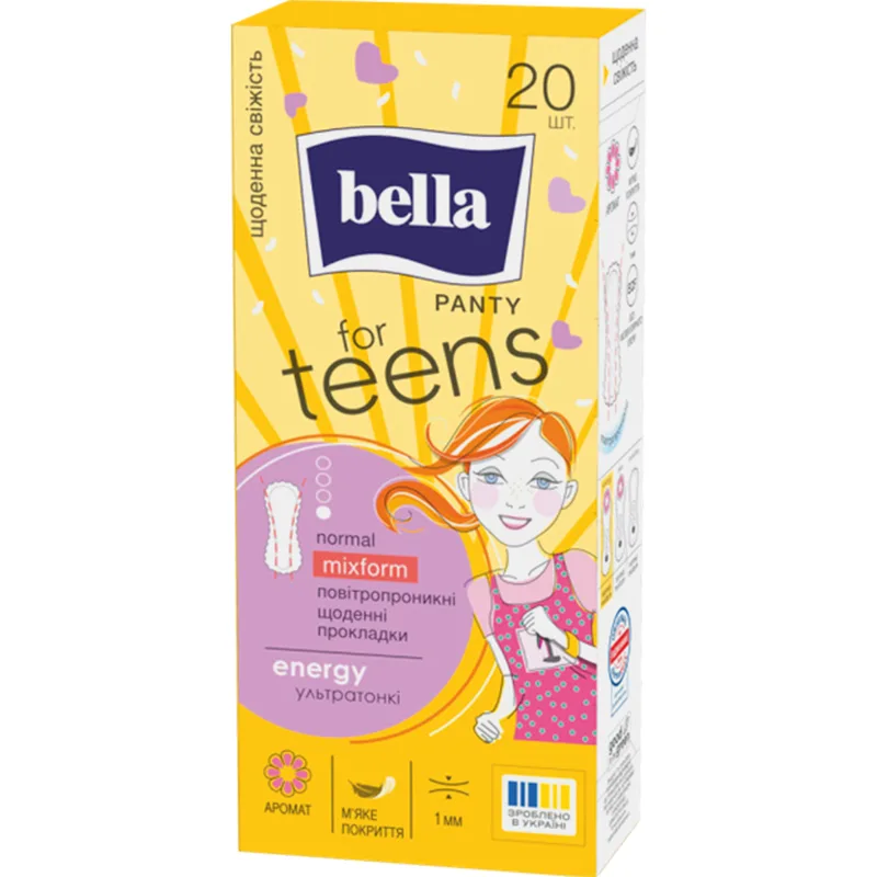 Прокладки щоденні жіночі BELLA (Бела) For Teens Energy Normal Mixform (Фо тинс Енерджі Нормал Міксформ) 20 шт