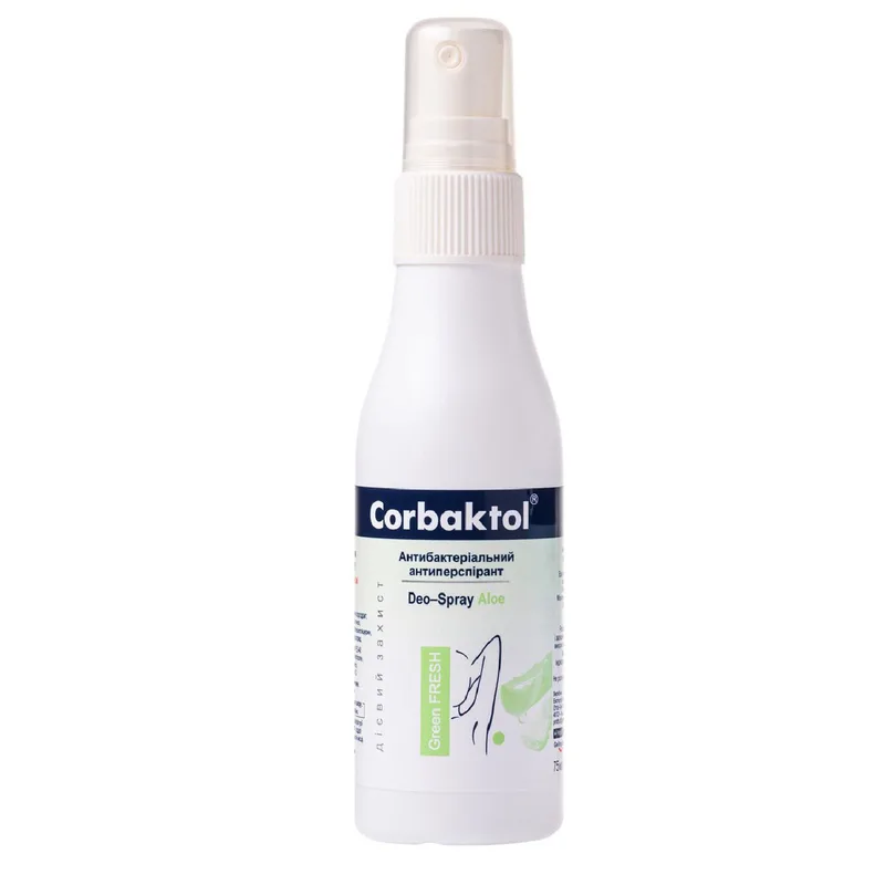 Антиперспирант антибактеріальний CORBAKTOL (Корбактол) Green Fresh Deo-Spray (Грин фреш део-спрей) від потовиділення та неприємного запаху 75 мл