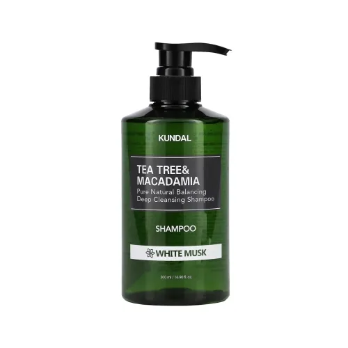 Натуральний шампунь проти лупи з ароматом білого мускусу 500 мл KUNDAL tea tree & macadamia deep cleansing shampoo white musk