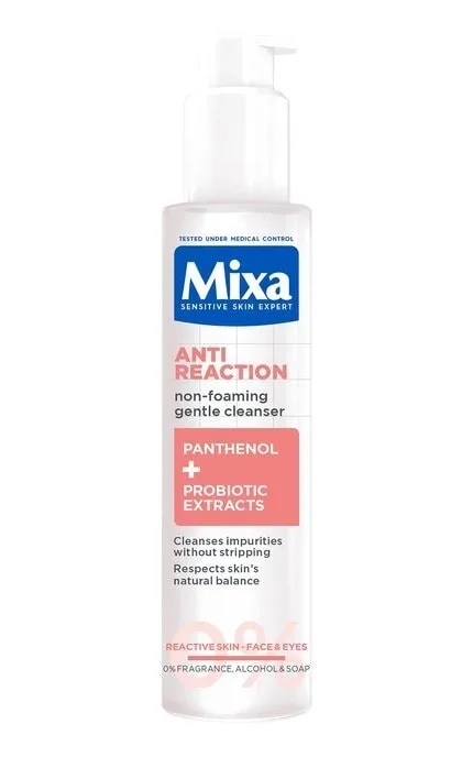 Очищувальний гель Mixa Anti-Reaction Cleanser з пантенолом для заспокоєння та зменшення подразнень чутливої шкіри обличчя 150 мл (3600551187662)