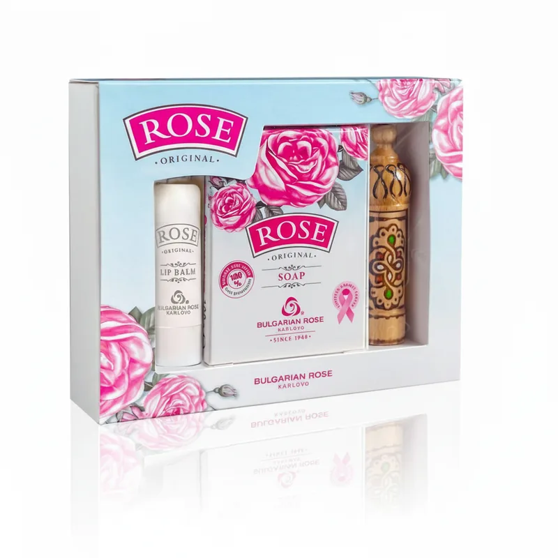 Подарунковий набір Rose Original: бальзам для губ, мило та парфумована есенція від Bulgarian Rose