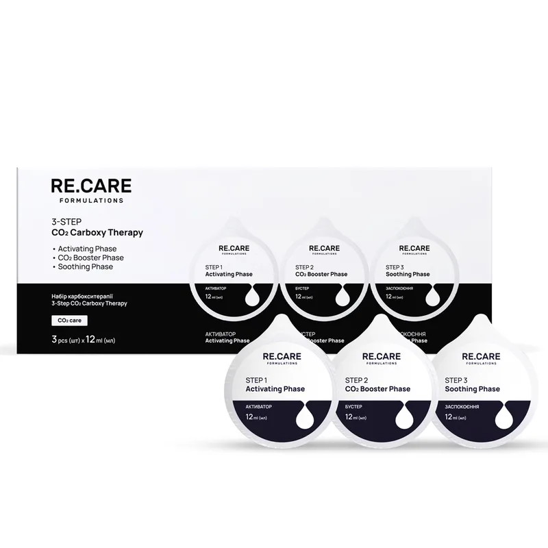 Набір для обличчя для карбокситерапії RE.CARE (Рекейр) 3-Step CO2 Carboxy Therapy Активатор 12 мл + Бустер 12 мл + Гель 12 мл