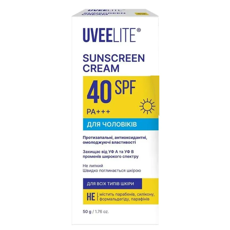 Крем для обличчя та тіла UVEELITE (Увелайт) УФ-Лайт для чоловіків SPF 40 сонцезахисний 50 г