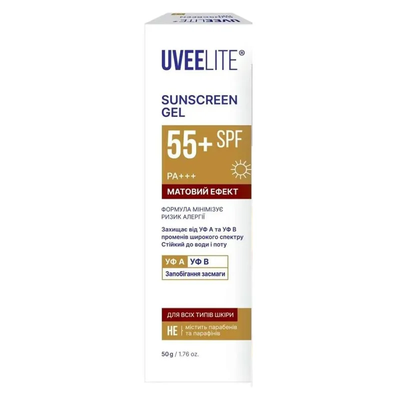Гель для обличчя UVEELITE (Увелайт) УФ-Лайт матовий ефект SPF 55+ сонцезахисний 50 г
