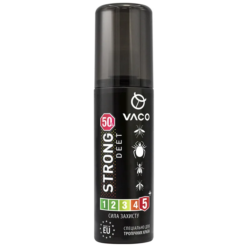 Спрей від комарів, кліщів та мошок VACO (Вако) Strong (Стронг) репелентний Deet 50% 80 мл