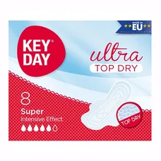 Прокладки KEY DAY 0652/1218 ультра тонкі з крильцями ULTRA TOP DRY SUPER №8