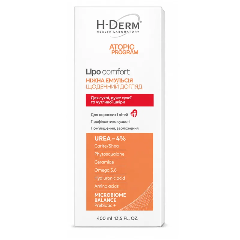 Емульсія для обличчя та тіла H-DERM Health Derm Laboratory (Хелс Дерм Лабораторі) ніжна Lipo Comfort з серії Atopic Program 400 мл