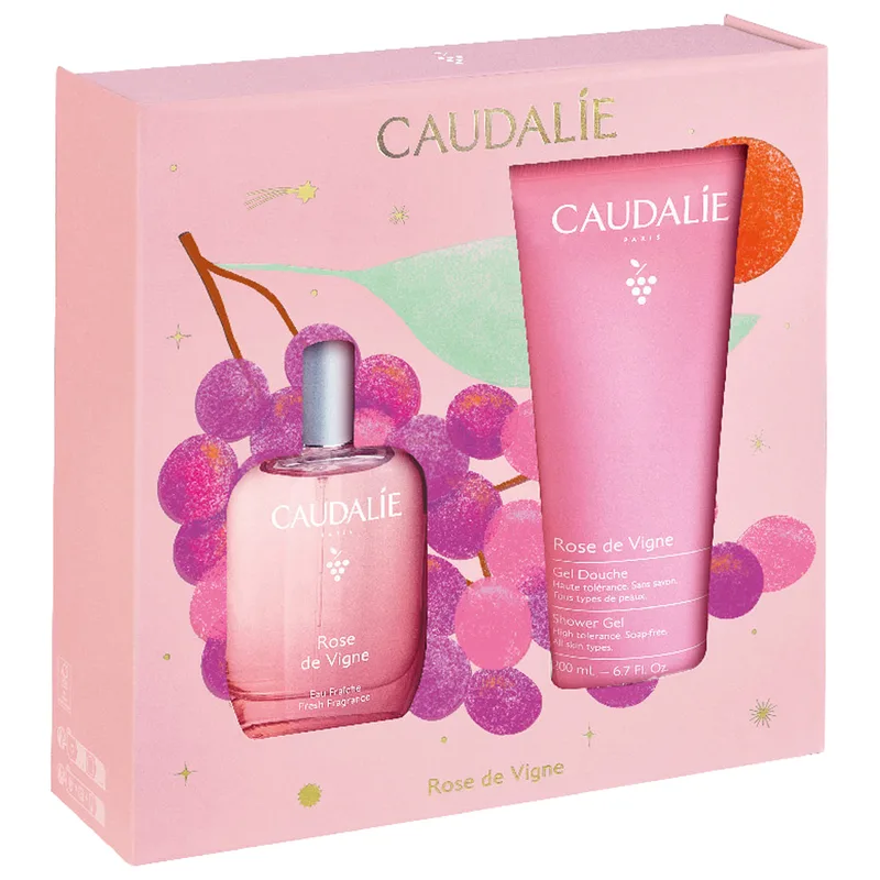 Набір CAUDALIE (Кадалі) Rose des Vignes 50 mL Set - Xmas 2026 Гель для душу Rose de vigne 200 мл + Rose de Vigne Енергетична туалетна вода 50 мл