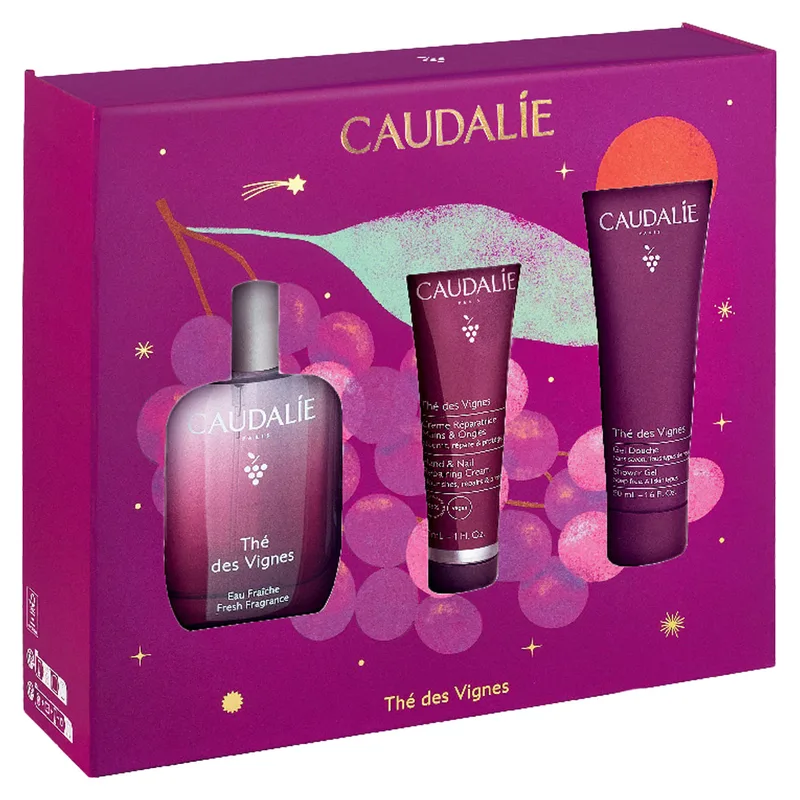Набір CAUDALIE (Кадалі) The des Vignes 50 mL Set Xmas 2026 крем для рук та нігтів 30 мл + гель-душ 50 мл + енергетична туалетна вода 50 мл
