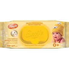 Серветки вологі Smile Baby ромашка, алое та віт. комплекс клапан №60