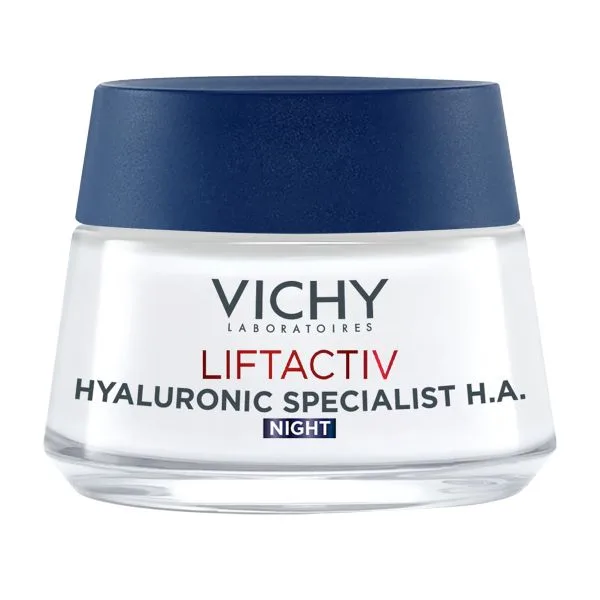 Нічний розгладжувальний крем Vichy Віши Ліфтактив Гіалуронік Спеціаліст Ейч Ей для корекції зморшок шкіри обличчя 50 мл