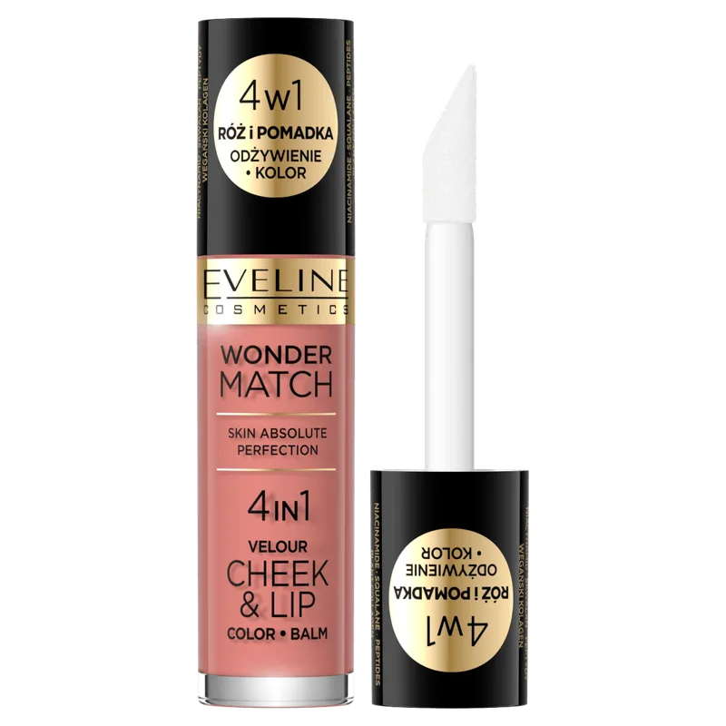 Рідка помада-рум'яна WONDER MATCH 4в1 Velour Cheek&Lip Color&Balm 01 з ніацинамідом, склаваном, пептидами та веганським колагеном 4,5 мл