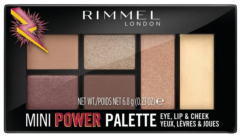 Палітра для макіяжу RIMMEL Mini Power Palette тіні для очей рум'яни помада відтінок 001 Fearless 6.8 г