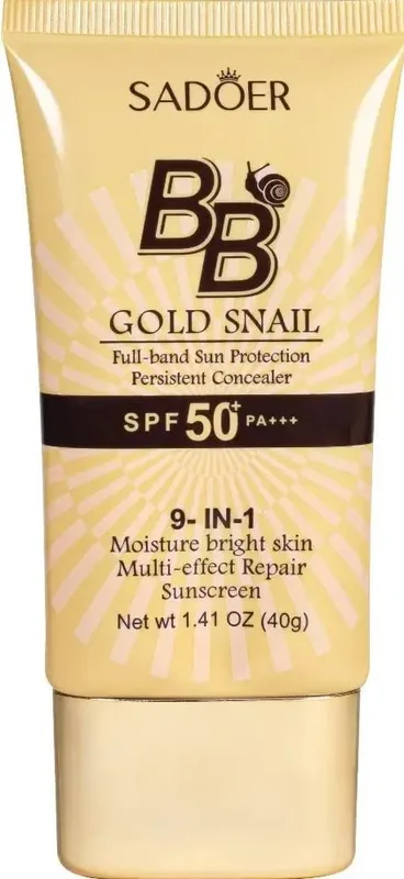 ВВ-крем для обличчя Sadoer Gold Snail SPF 50+ PA+++ 9 в 1 з муцином равлика відтінок 01, 40 мл