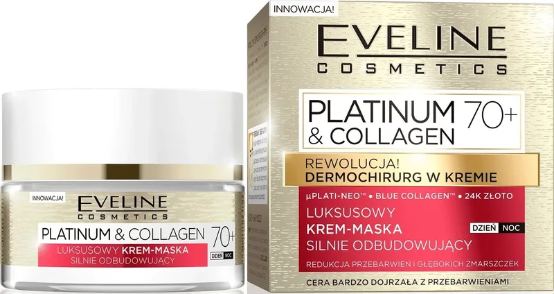Крем-маска для обличчя Eveline Platinum & Collagen 70+ освітлення пігментних плям 50 мл