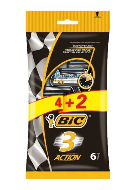 Станок Bic чоловічий одноразовий Action 3, 3 леза, 6 шт