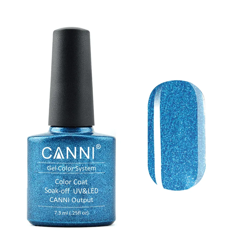 Гель-лак Canni Color Coat Soak-off UV&LED 221 темно-блакитний з дрібними блискітками 7.3 мл