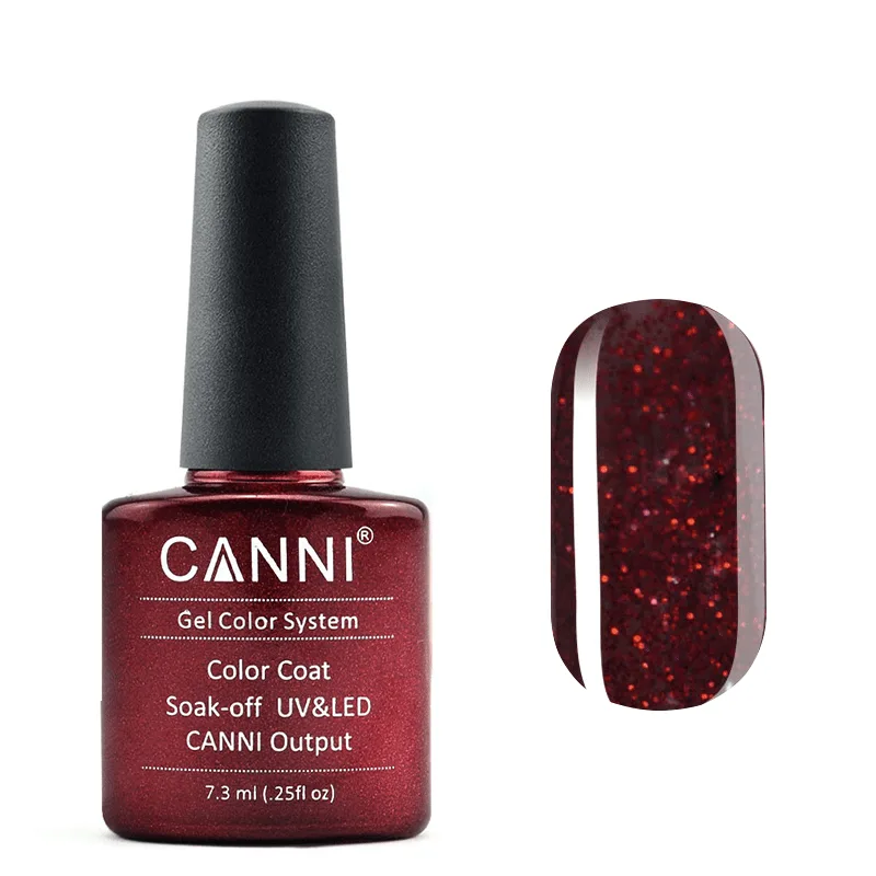 Гель-лак Canni Color Coat Soak-off UV&LED 209 вишневий з дрібнимичервоними блискітками і мікроблиском ефект 3D 7.3 мл