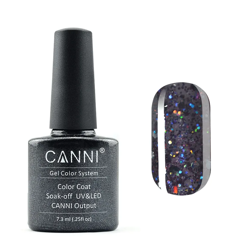 Гель-лак Canni Color Coat Soak-off UV&LED 187 напівпрозорий чорний з голографічними блискітками 7.3 мл