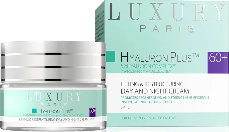 Крем для обличчя Luxury Paris Hyaluron Plus SPF 8 60+ відновлюючий ліфтинг день/ніч 50 мл