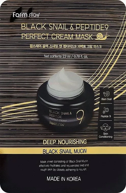 Маска тканинна для обличчя FarmStay Black Snail & Peptides 9 Prefect омолоджуюча 23 мл