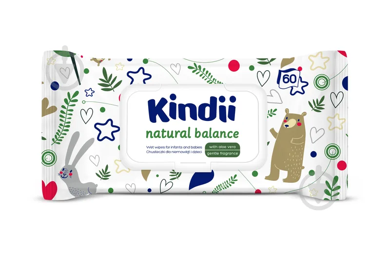 Дитячі вологі серветки Kindii Natural Balance 60 шт.