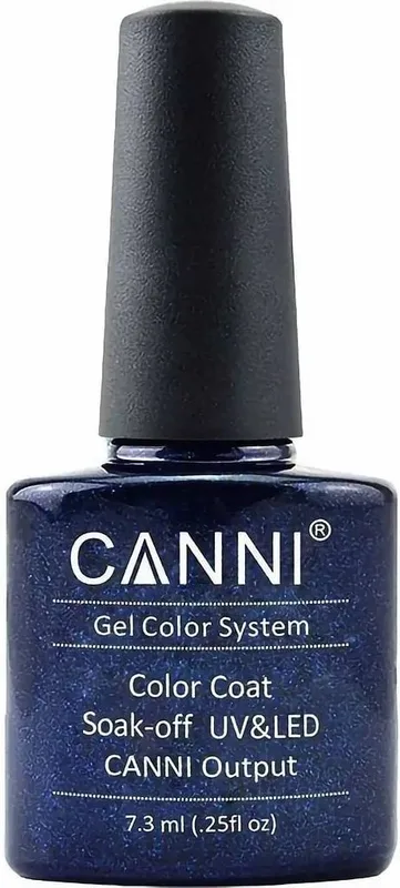 Гель-лак Canni Color Coat Soak-off UV&LED 222 глибокий синій з дрібними синіми блискітками ефект 3D 7.3 мл