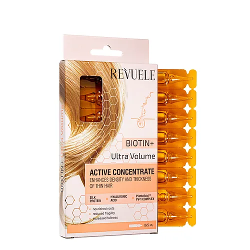 Ампули для росту волосся з біотином Revuele Biotin+ Ultra Volume 8×5 мл