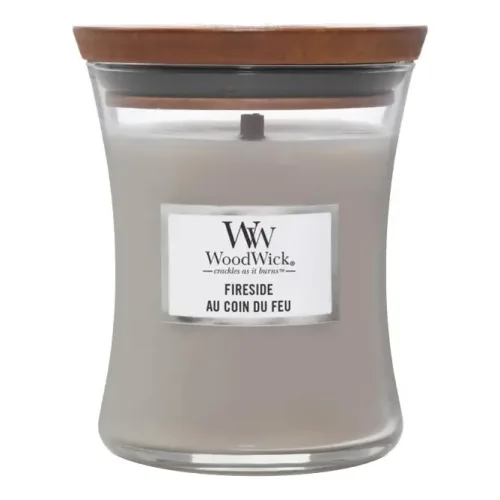 Ароматична свічка з ароматом копченого дерева та яблучної шкірки WOODWICK Medium Fireside — вага 275 г