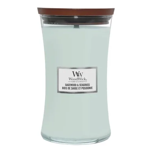 Ароматична свічка з нотами шавлії, океану та кедра WOODWICK Large Sagewood & Seagrass — вага 609 г
