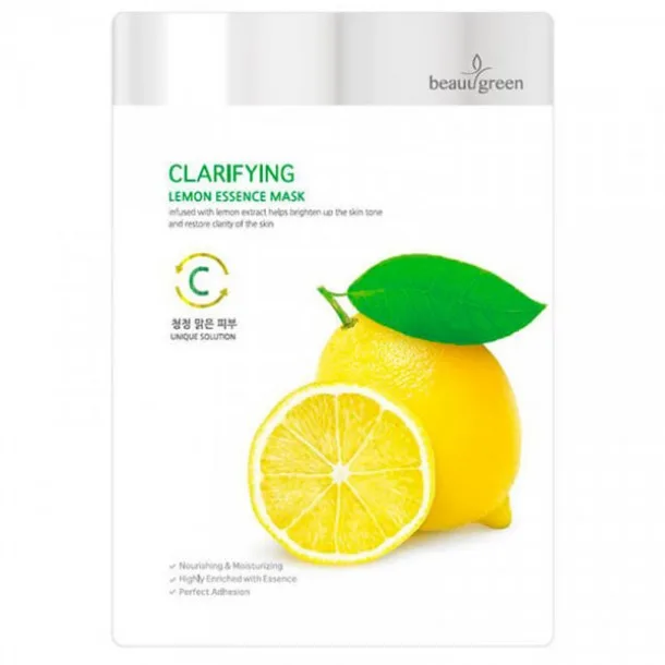 Освітлююча Тканинна Маска для Обличчя BeauuGreen Clarifying Lemon Essence Mask (23 гр)