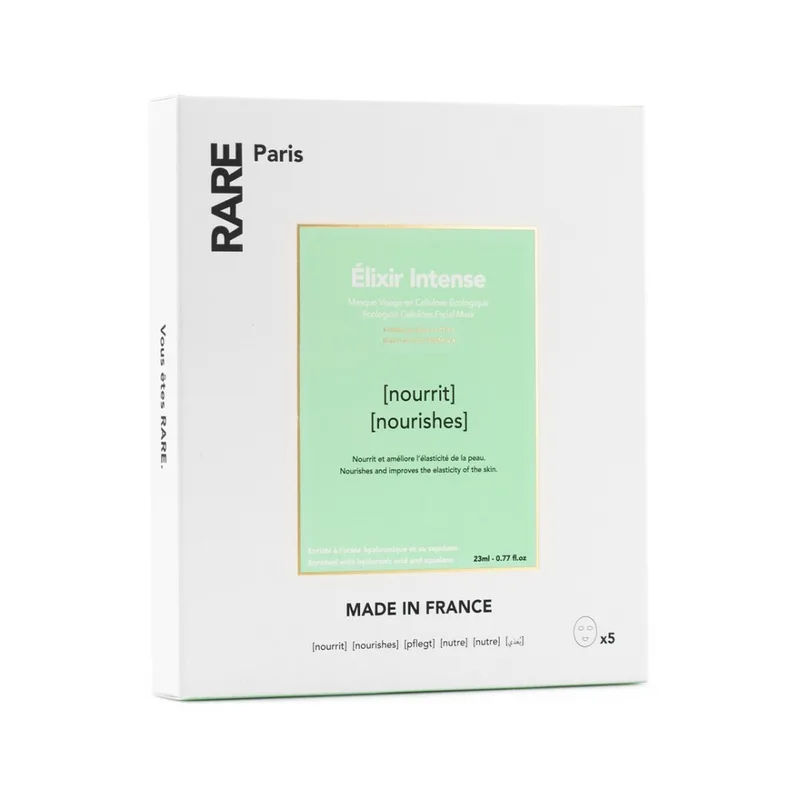 RARE Paris Elixir Intence Ecological Cellulose Facial Mask Набір зволожуючих масок для обличчя з гіалуроновою кислотою і скваланом 5 шт.