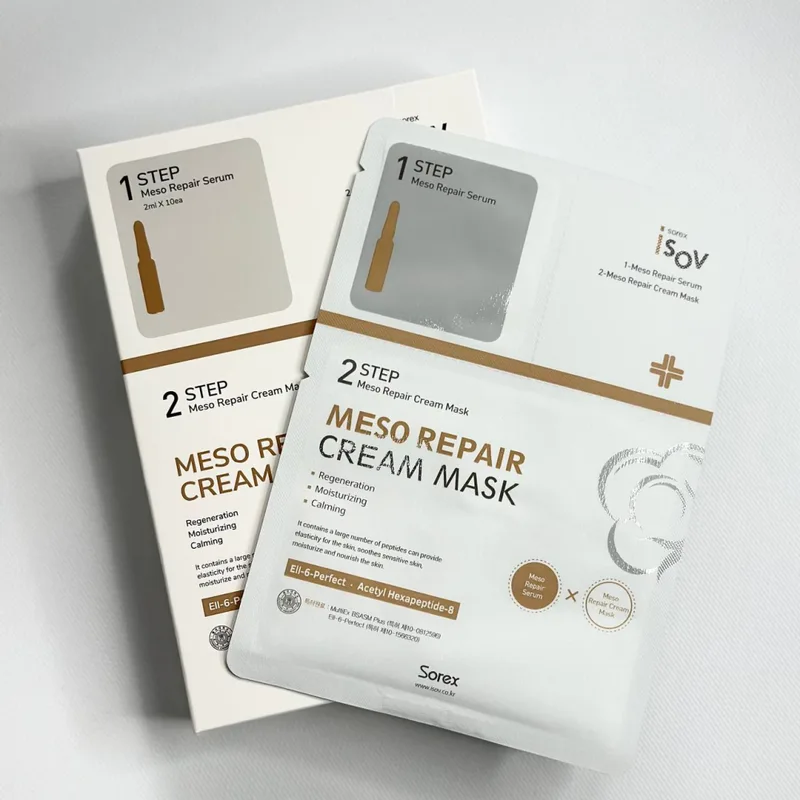 Isov Sorex Meso Repair Cream Mask-2Step Шовкова маска мезорегенерація 2 в 1 10 шт + 1 ампула