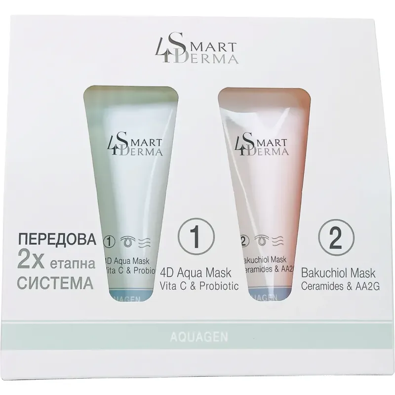 Інтенсивно зволожувальна антивікова 2-етапна система масок Smart4Derma Aquagen 2-Stage Mask System