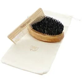 Beard set: brush, comb with cotton bag