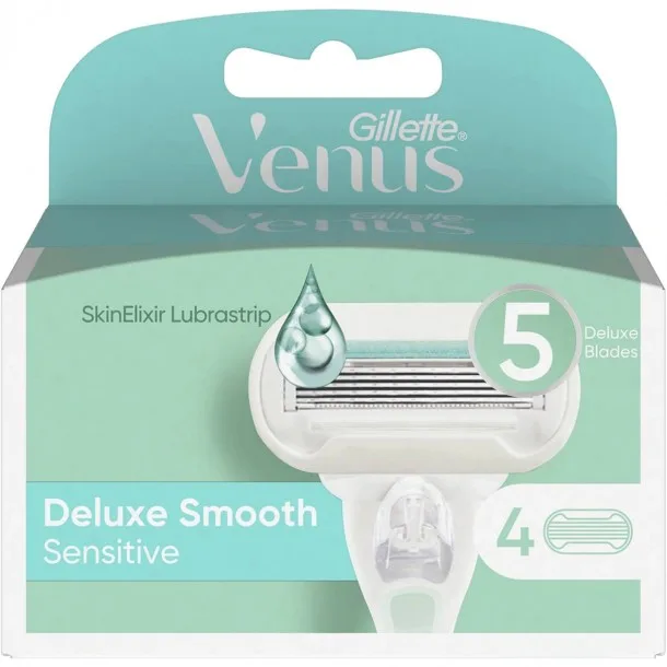 Змінні Касети для Гоління Джилет Венус Делюкс Смуз Сенсатив - Gillette Venus Deluxe Smooth Sensitive Skin Elixir Aloe Vera pack 4 cassettes