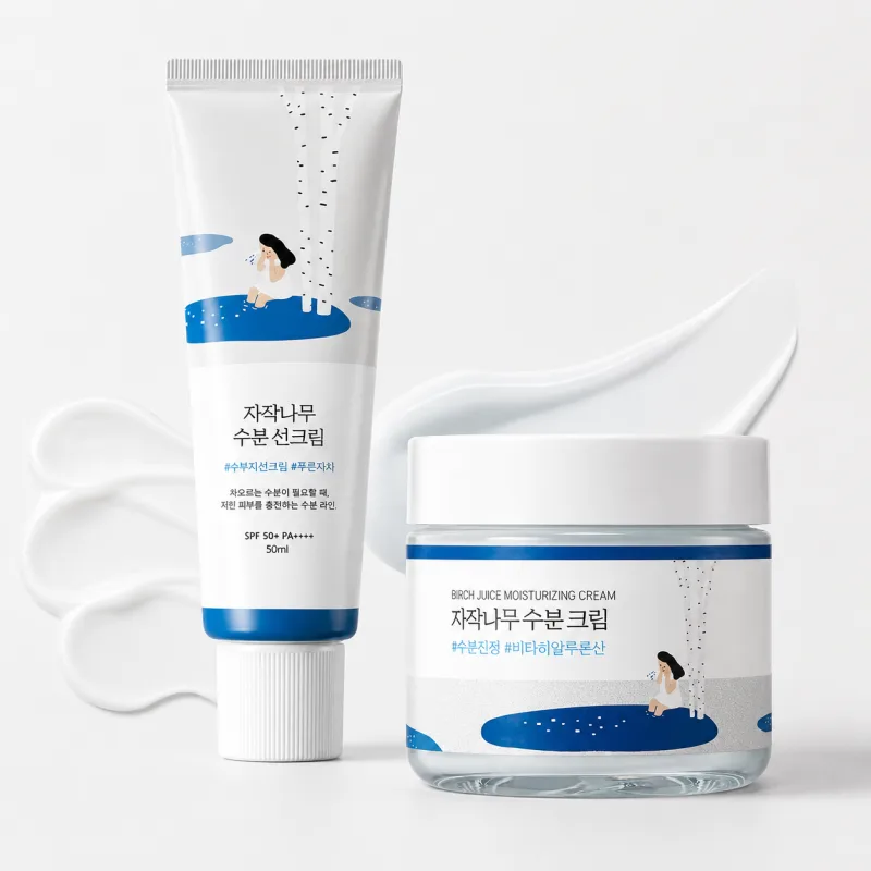 Денний зволожувальний набір із SPF Round Lab Birch Juice Moisturizing Cream 80 мл + Birch Juice Moisturizing Sunscreen 50 мл