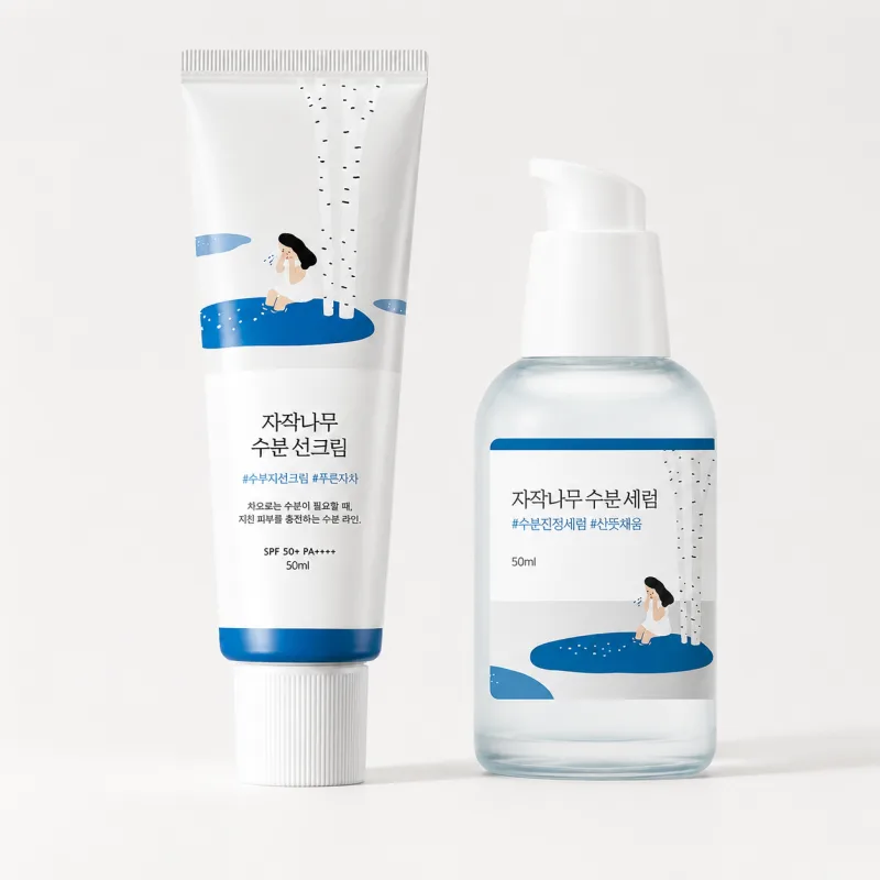 Денний зволожувальний набір із SPF Round Lab Birch Juice Moisturizing Serum 50 мл + 1025 Dokdo Sunscreen 50 мл