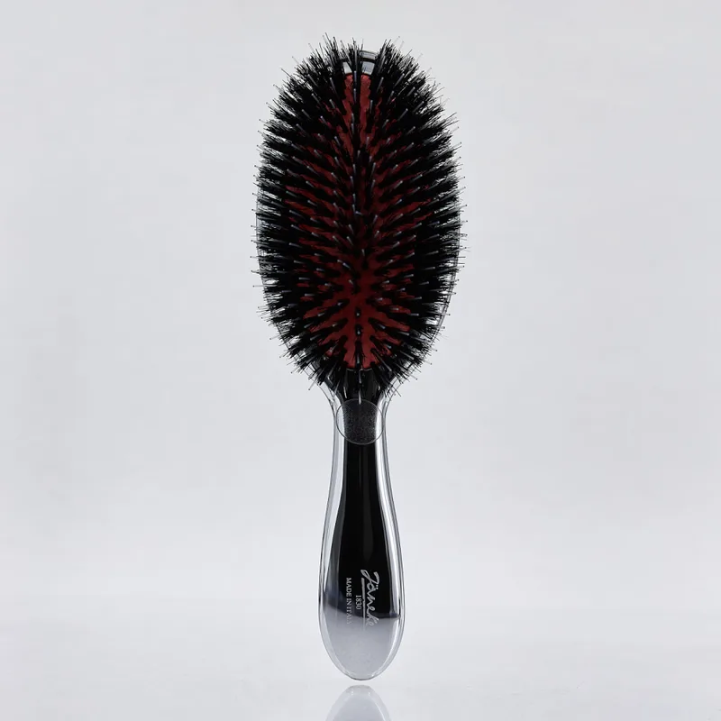 Janeke Brush With Bristles and Nylon Reinforcement Silver Large Велика щітка з натуральною щетиною кабана L срібло