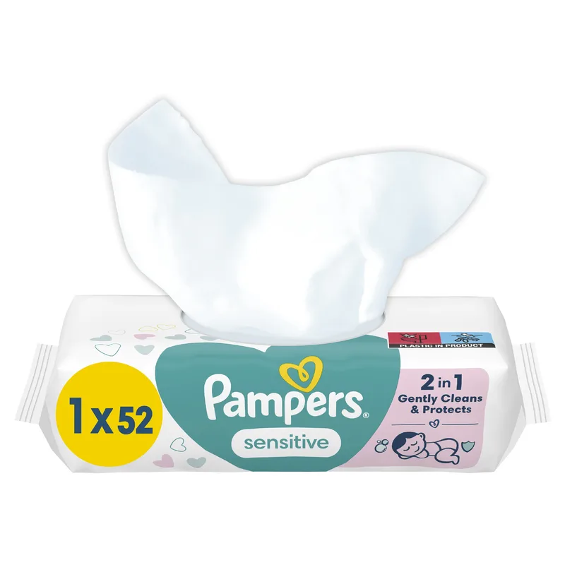 Дитячі вологі серветки Pampers Sensitive, 52 штуки
