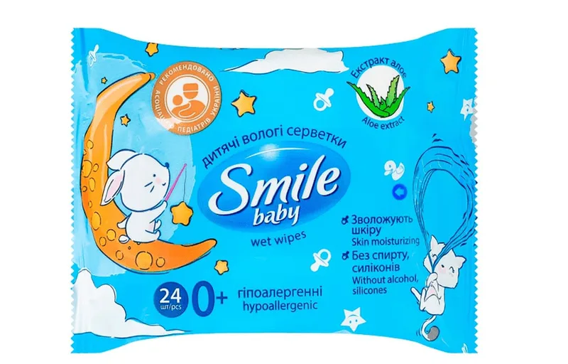 Smile baby Вологі ультрам'які серветки для дітей з перших днів життя, 24 шт.