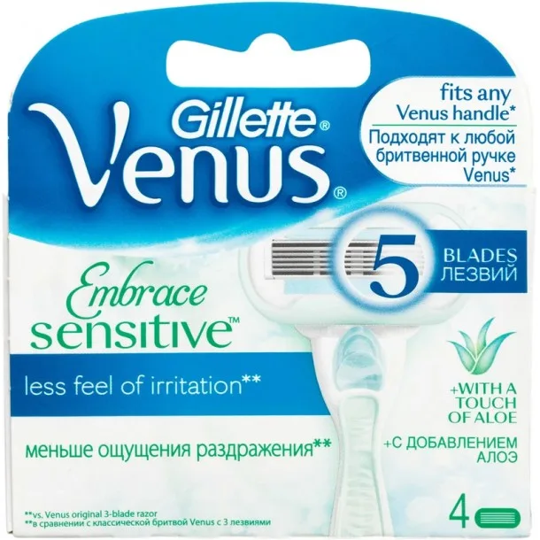 Змінні Касети для Гоління Venus Embrace Sensitive - Gillette Venus Embrace Sensitive 5 Blades Package Refills 4 cassettes