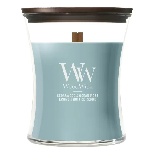 Ароматична свічка з нотами кедру та океанічним мохом WOODWICK Medium Cedarwood & Ocean Moss — вага 275 г