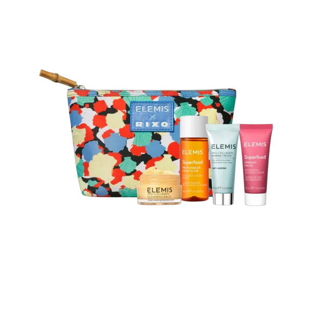 Лімітований Жіночий Набір Бестселерів у Дизайнерській Косметичці Елеміс — Elemis X Rixo on The Glow Essentials 6 SKU