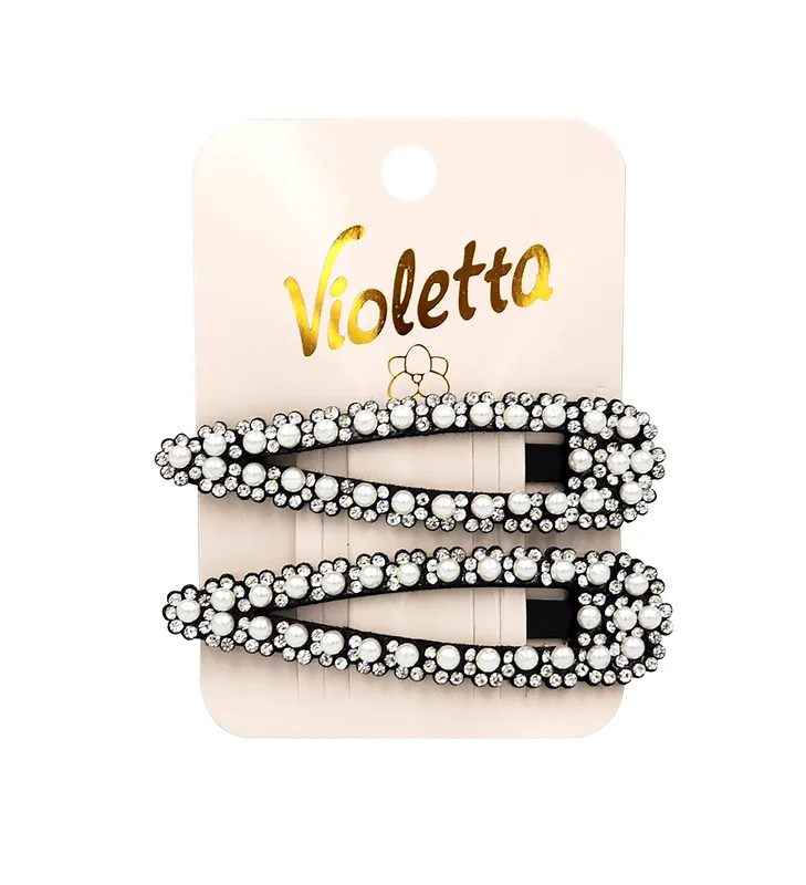 Violetta затискачі для волосся чорні з камінчиками, 2шт