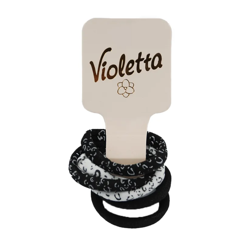Violetta резинки для волосся з леопардовим принтом чорні, 6шт