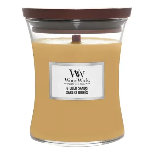Ароматична свічка з ароматом інжиру та гваякового дерева WOODWICK Medium Gilded Sands — вага 275 г
